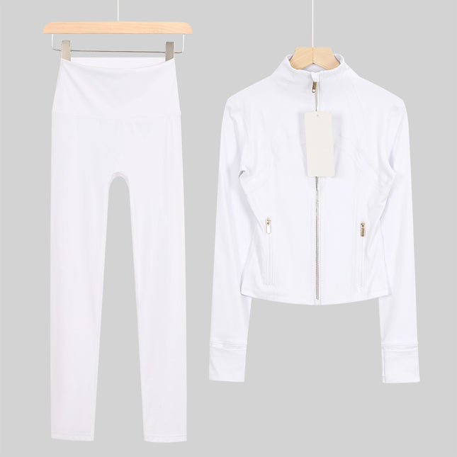 Cropped Golden Zipper Jacket Suit And Leggings